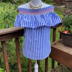 Primark Off Shoulder Stitched Ruffle Striped Top